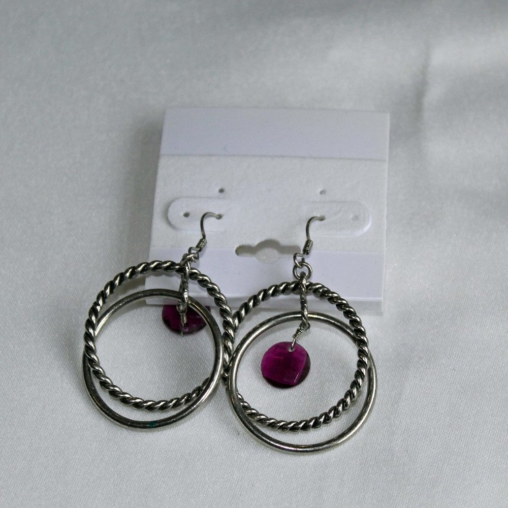 Lia Sophia Silver Hoop Earrings with Purple Gem